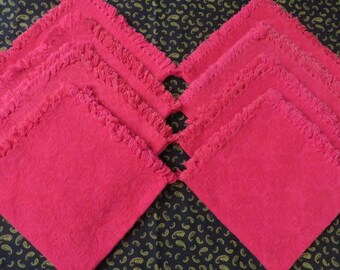Vintage NAPKINS Woven Damask Cotton - Bright Fuchsia Pink or Light Red Color - 16" sq - Like New Condition