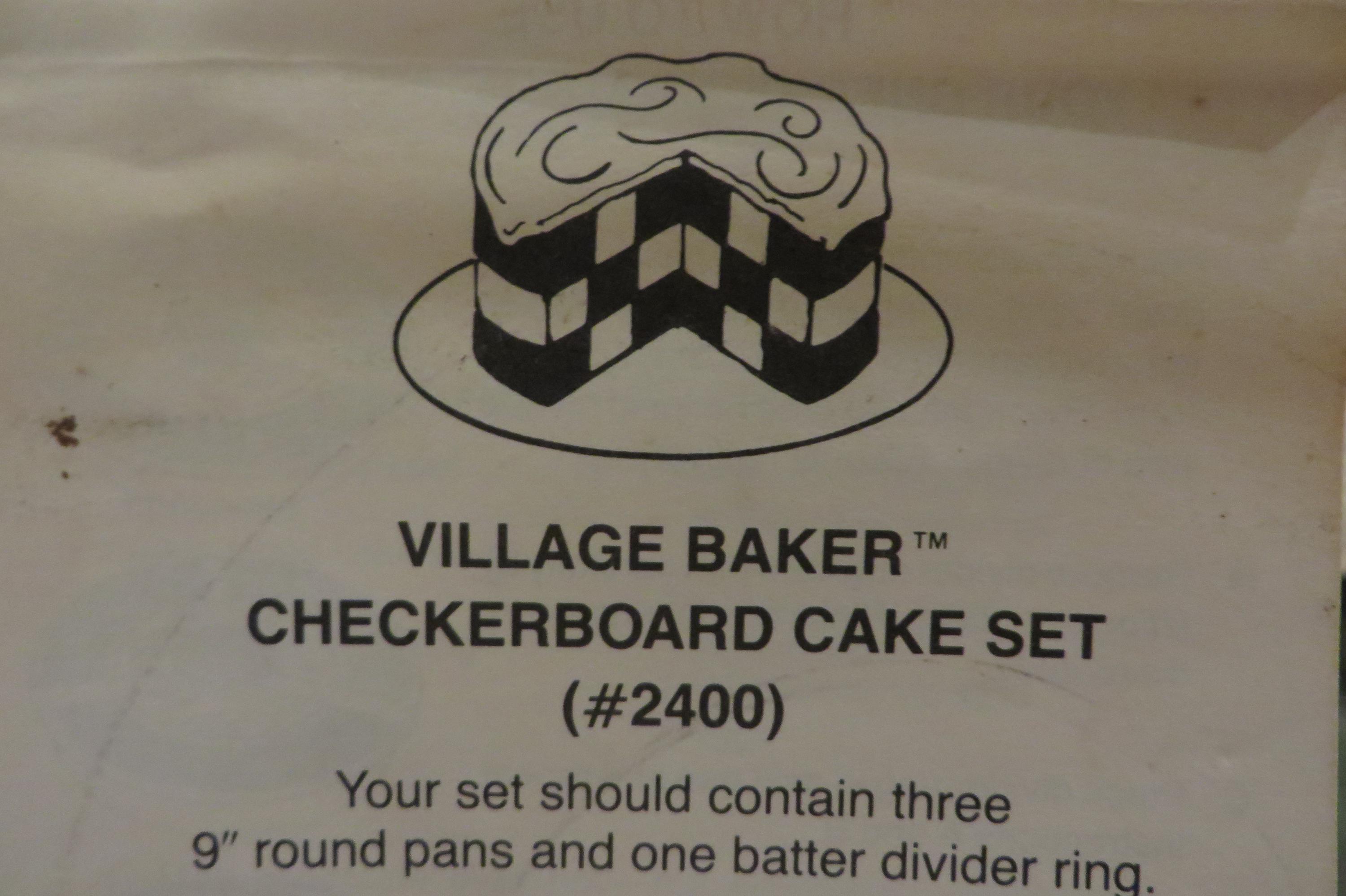 Vintage CAKE PAN, CHECKERBOARD Cake  //  Village Baker, Commercial Weight  //  Three 9" Pans, Divider, and Instructions, Orig. Box