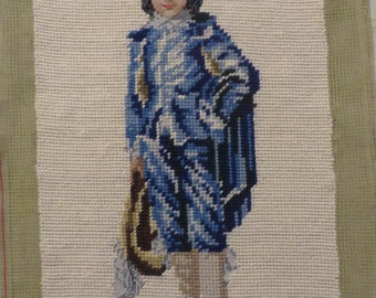 Needlepoint - Petite Point "THE BLUE BOY"  Wool Hand Stitched Needlepoint - Petite Point Stitched Face -  Beautiful, Expertly Stitched