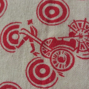 Antique FEED SACK, Flour Sack From the 1930s  -  FULL Sack,  44&quot; x 35&quot;  //  Primary Red, and White  //  Rickshaw, Asian Theme, Rare