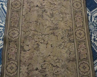 Antique Table Runner Tapestry Type Fabric in Dark Browns and Black - Woven Border - 62 1/4" Long, by 18 1/4" Wide