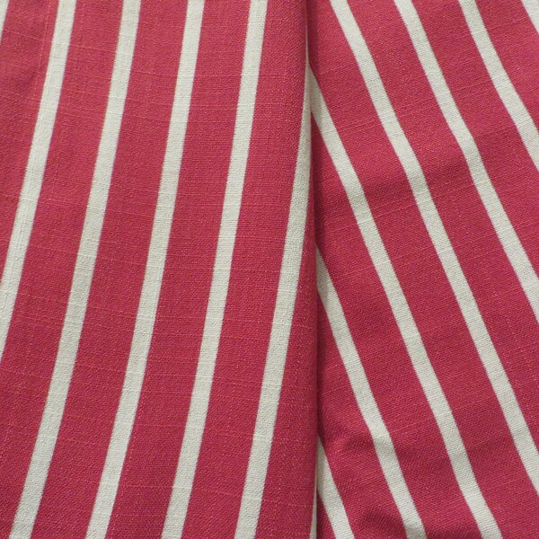 FABRIC Deep-Dark Fuchsia PINK Color and White Striped Pattern  //  5.2 Yards - Content: Linen and a Blend  //  Vintage Fabric Yardage