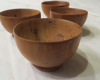 Group of 4 MINIATURE BOWLS - Carved Wooden Bowls - Just 1" Tall - Miniature Kitchen Items - Pretend Play - Display Items