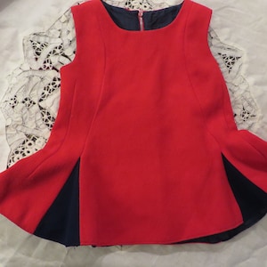 Girls CHEER, Majorette, Skating Uniform - Vintage Uniform/Sports Dress  //  Red w/ Navy Godets   //  Homemade, About 3T or 4T
