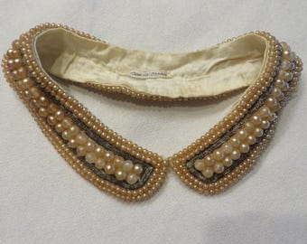 Antique Beaded Ladies Collar - Faux Pearls, Multi Sized Pearls and Colors - Hook & Eye Closure - Vintage Accessory 14 1/2" Neck Size