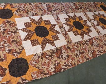 FALL-Autumn Table Runner - TOP ONLY - Small Quilt Top, Autumn or Fall Table Linens - Sunflowers - 52" Long, by 24 1/2" Wide
