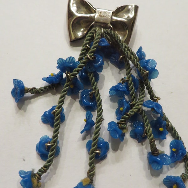 Antique PIN, Antique Broach   //  Silver Tone with Cobalt Blue Dangling Flowers  //  Antique Jewelry  //  Vintage Jewelry, Pin, Broach