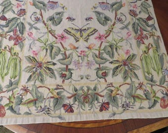 Large WOOL Needlepoint RUG - Butterflies and Insects - BEAUTIFUL Colors, Greens, Pinks, Yellows, Lavender  65 1/2" x 41 1/4"  Sunroom Rug