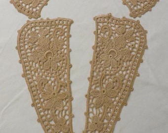 Antique LACE COLLAR Set - Neck Collar, Front Collar, and 1 cuff - Beautiful Lace Collar Set - Knotted Lace, Woven Lace