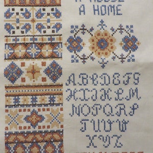 Vintage Alphabet SAMPLER, Cross Stitched On Sturdy Cotton, Vintage Cross Stitch  //  &quot;Love Makes a House a Home&quot;  //  16&quot; x 13&quot;