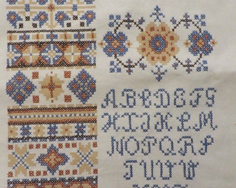 Vintage Alphabet SAMPLER, Cross Stitched On Sturdy Cotton, Vintage Cross Stitch  //  "Love Makes a House a Home"  //  16" x 13"