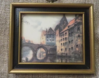 Pair MID CENTURY PICTURES - Framed in Wood Frames in Black and Gold w/ Glass - "Decorative Arts" - "Quality American Craftsmanship"