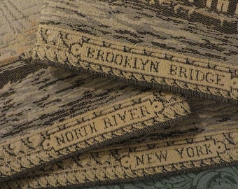 Large NEW YORK City TAPESTRY  //  North River and Brooklyn Bridge  //  57&quot; Long, 18 3/4&quot; Tall  //  Antique Woven French Tapestry