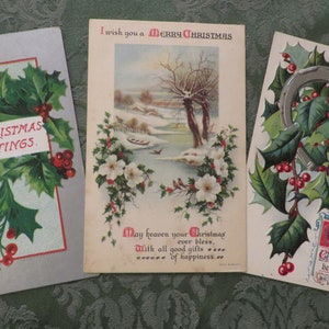 CARTES POSTALES DE NOL anciennes // Groupe de 3 // Cachet de la poste 1909, 1921 // Noël vintage // Deux sont en relief
