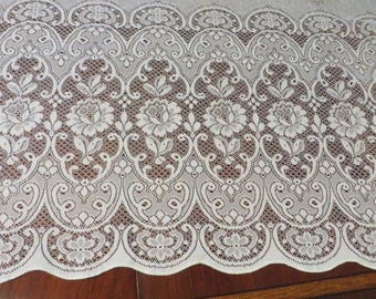 Lovely LACE CURTAIN Panels - Vintage - White Lace Curtains - Cafe Curtains - Two Widths Available - Length is 44" on All  -  5 Panels Total