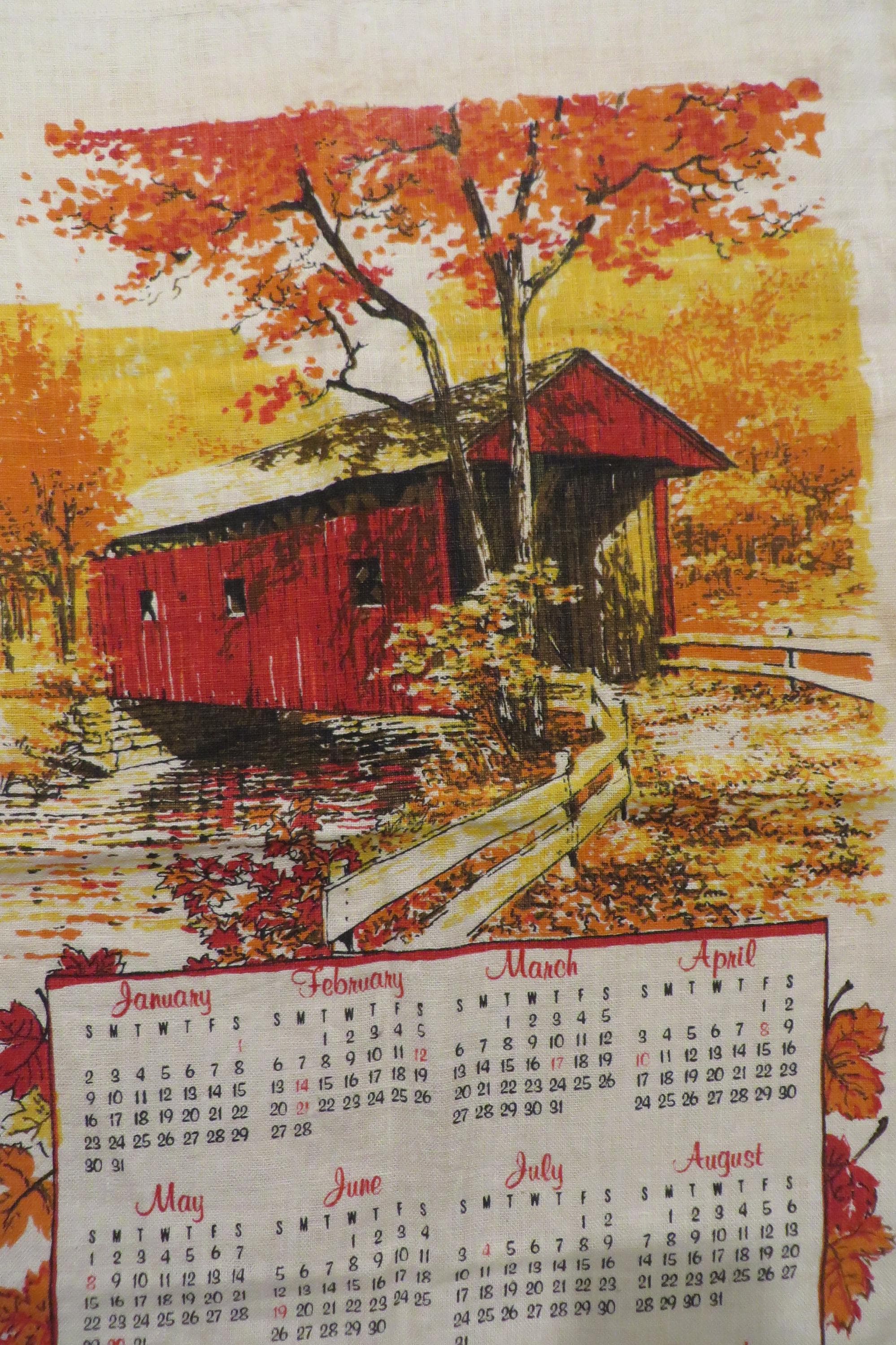 ヴィンテージ、リネン ティータオル、COVERED BRIDGE - 1977