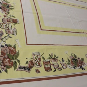 Vintage TABLECLOTH Mid Century Tablecloth in Yellow, Brown, and Green  //  Cotton Fabric  //  65&quot; x 52&quot;   Vintage Kitchen Tablecloth