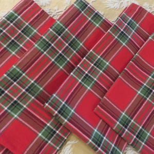 Pretty Plaid CHRISTMAS NAPKINS  //  Set of 4  //  Plaid in Red Green Black and White  //  21" x 22", Dinner Size Christmas Cloth Napkins
