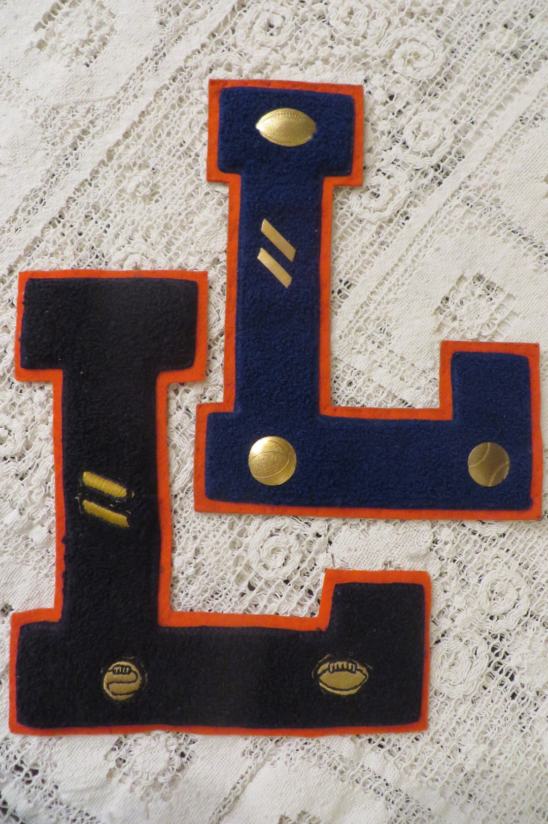 High School Athletic LETTERS l Thick Felt Fabric Dark NAVY and ORANGE
