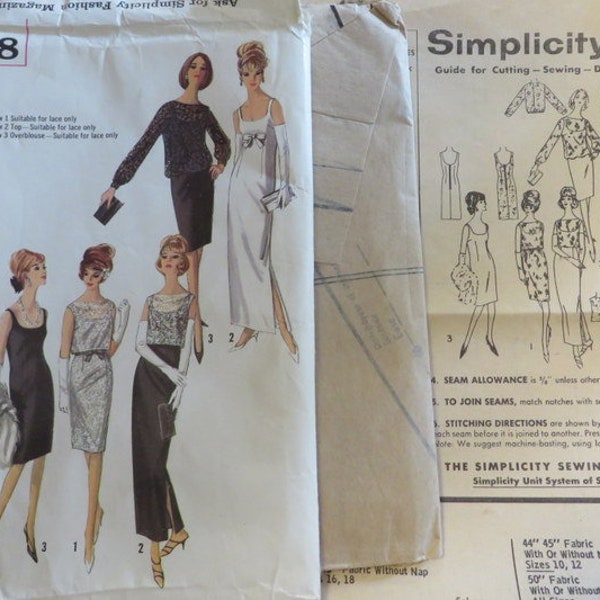 Vintage 1960's PATTERN, SIMPLICITY Pattern, Formal Dresses  //  Size 12 Bust 32"  //  Un-Cut Vintage 1960s Pattern