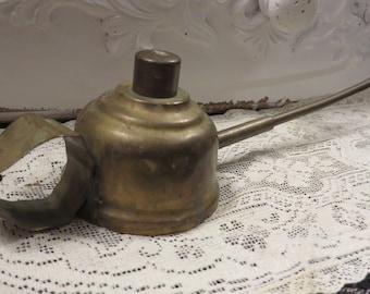 Antique Brass OIL CAN with LONG Spout  //  Spout is 6 1/2&quot; Long  //  Screw-on/off Cap  //  Could be Used as Watering Can  //  Small Oil Can