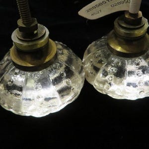Vintage GLASS KNOBS, Drawer Pulls - Two Matching - Diameter 1 3/4" - Glass and Brass (Heavy)