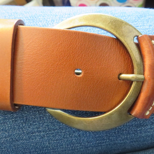 Vintage Italian LEATHER BELT, Wide with Curve  //  Large Buckle  //  1 3/4" wide, Length 40 Inches  //  Wide, Curved Belt Made of Leather