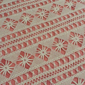 Large Hand CROCHETED Bedspread - Coverlet  //   126&quot; x 78&quot;  // Beige - Cream Color  //  Unique Pattern