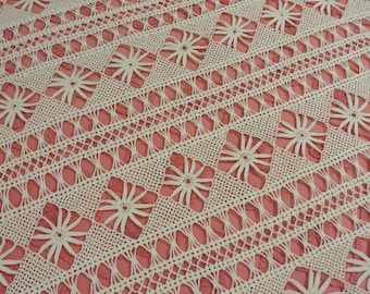 Large Hand CROCHETED Bedspread - Coverlet  //   126" x 78"  // Beige - Cream Color  //  Unique Pattern