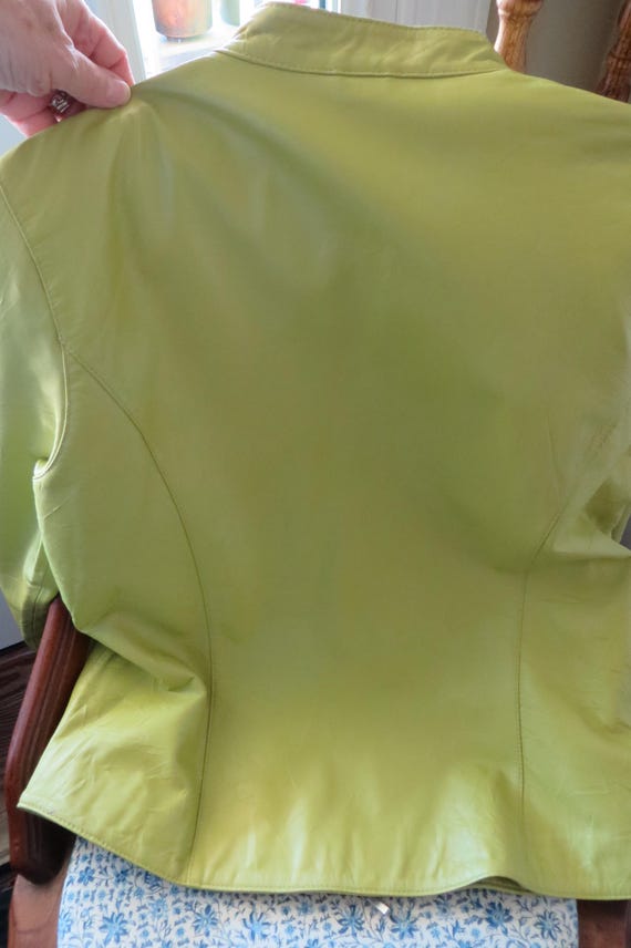 SOFT Leather JACKET, Green, Mandarin Snap Collar,… - image 5