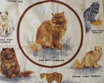 Vintage Kitchen TOWEL with CATS - Made in Britain - Cotton Fabric   30" x 19"  Many Different Breeds of Cats