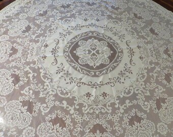 Vintage Round Tablecloth LACE - 65" Diameter - White Lace round Tablecloth -   65" Round - Lace Round Vintage Tablecloth