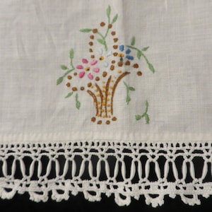 Mantle Cloth-Scarf or Dresser Scarf - Vintage Table Runner  //  Hand Stitched Embroidery, Couching Lace, Crocheted Lace,  38&quot; x 19&quot;