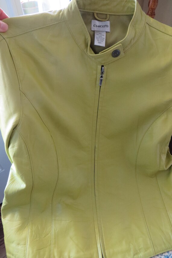 SOFT Leather JACKET, Green, Mandarin Snap Collar,… - image 4