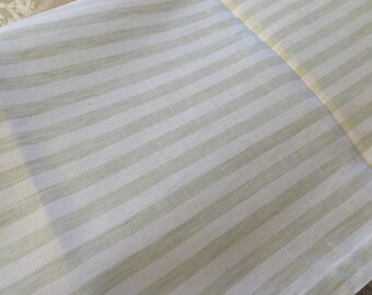 Vintage LINEN Table RUNNER or Dresser Scarf, Wide Green and White Stripes - 72" Long, x 14 1/4" Wide