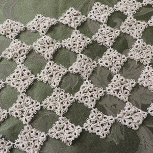 Beautiful, Unique HAND TATTED Doily, Runner  //  Tiny Square Pieces make Rectangular Shape, 15&quot; x 7&quot;   Handmade, LOVELY Dimensional Tatting