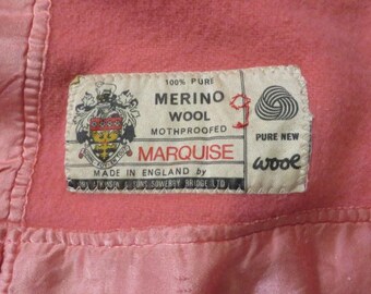 WOOL Large BLANKET Made in England - 102" x 88"  Vintage Thick, Warm, Wool Blanket - PINK Color