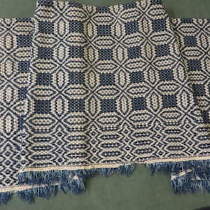 Antique WOVEN Table Runner - Dresser Scarf, Buffet Scarf - Made from Antique Overshot Coverlet - 47" x 18"  - Wool and cotton, Reversible