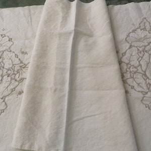Vintage LINEN Table RUNNER or Dresser Scarf, Hand Embroidered, Hemstitched, Pansy Type Flowers  //  39&quot; by 17&quot;  //  Vintage Table Linens