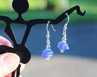 Sea Glass Earrings - Cobalt Blue Drilled Sterling Silver Pierced