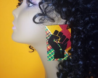 Black Fist and African Fabric Earring