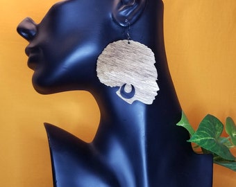 Afro Woman Wood Stained Earring