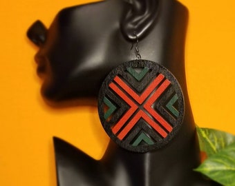 Red Black and Green Wood Earring