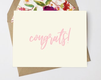 Custom Congrats Card with Lined Envelopes / party card - wedding card - baby shower card - engagement card - congratulations-graduation card