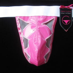 Men's Exotic G-string DREAM STRIPPER In PINK Faux Patent Leather w/ Rhinestone Accents Sexy Underwear image 1