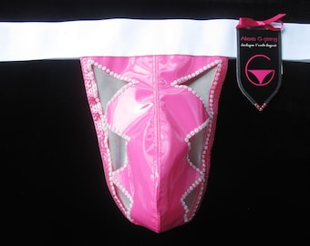 Men's Exotic G-string DREAM STRIPPER In PINK - Faux Patent Leather w/ Rhinestone Accents - Sexy Underwear