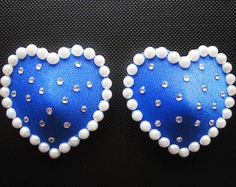 SOMETHING BLUE Bridal Collection Pasties - Reusable Heart Nipple Covers - Rhinestones & Pearls Pasties