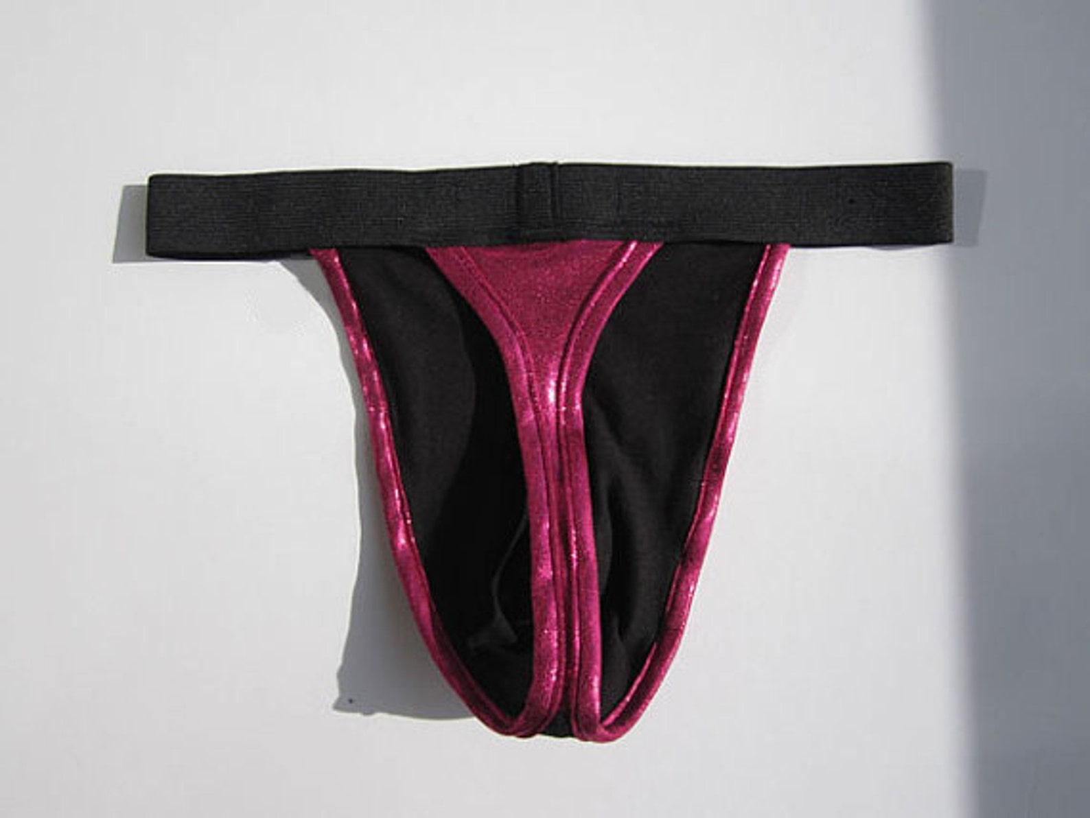High Quality Men's Thong PINK BEAUTY With Black Lace Handmade, Pink
