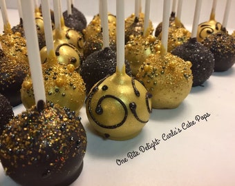 12 Gold and Black Cake Pops, individually wrapped, wedding , anniversary,  birthday, bridal shower, New Year’s Eve