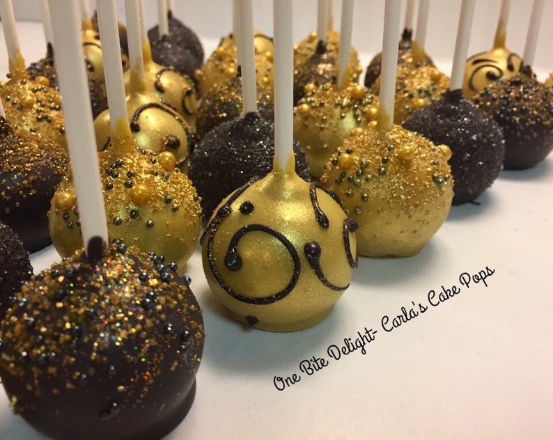 12 Gold and Black Cake Pops Individually Wrapped Wedding Etsy